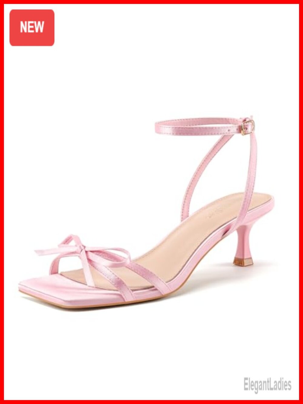 Women's Kitten Heels Faux Leather Strappy Square Open Toe Heeled Sandals